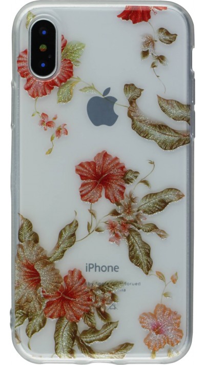 Coque iPhone XR - Gel Shine fleurs - Or