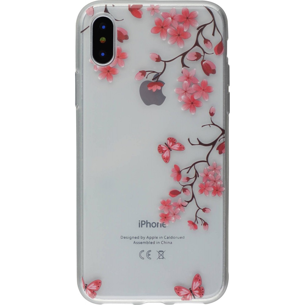 Hülle iPhone X / Xs - Gummi fleurs papillon