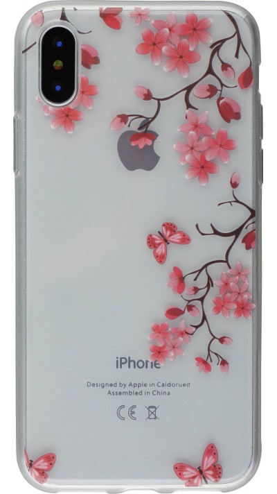 Hülle iPhone X / Xs - Gummi fleurs papillon