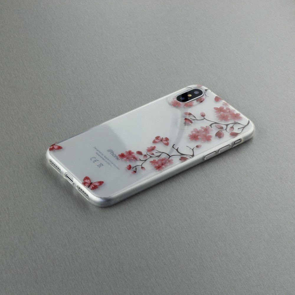 Hülle iPhone X / Xs - Gummi fleurs papillon