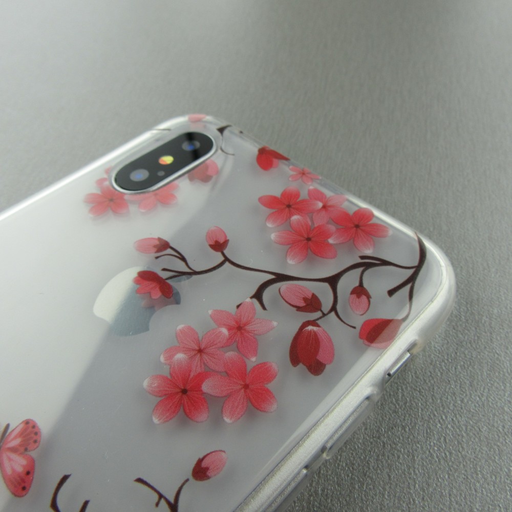 Hülle iPhone X / Xs - Gummi fleurs papillon