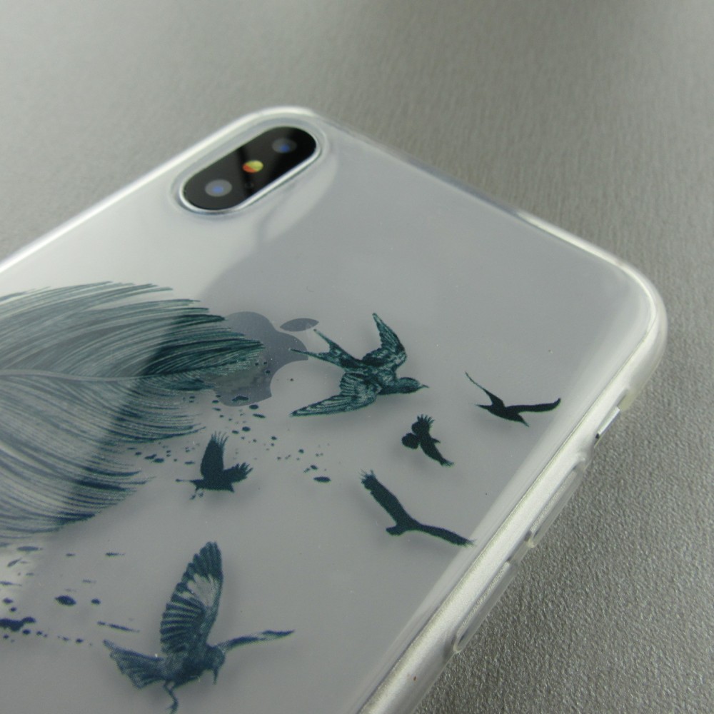 Coque iPhone X / Xs - Gel plume oiseaux