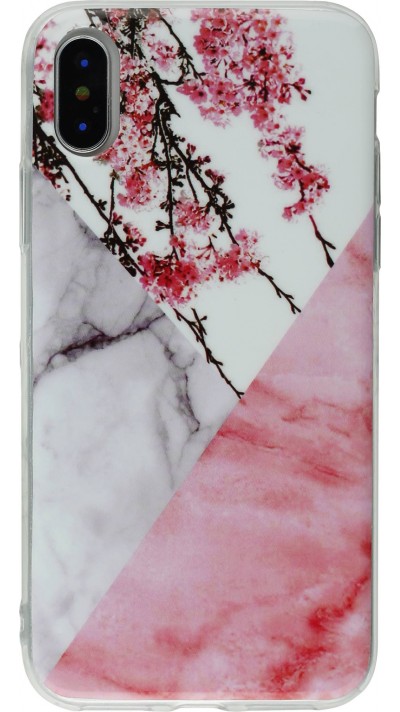 Coque iPhone X / Xs - Geometric Marble flowers