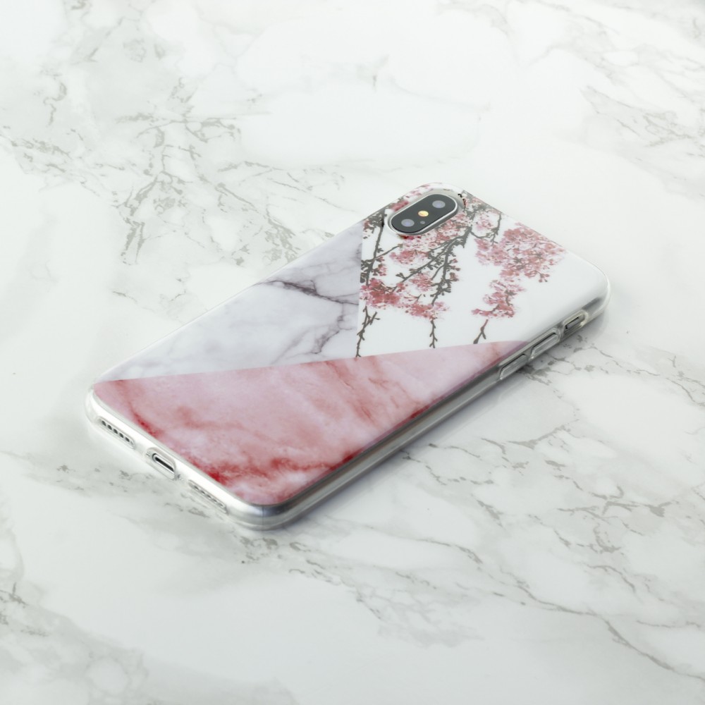 Hülle iPhone X / Xs - Geometric Marble flowers