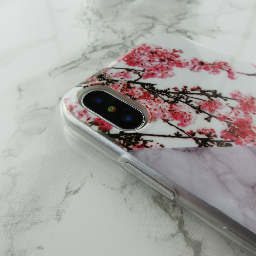 Coque iPhone X / Xs - Geometric Marble flowers