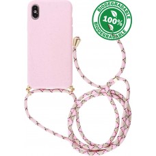 Hülle iPhone X / Xs - Bio Eco-Friendly Vegan mit Handykette Necklace - Rosa