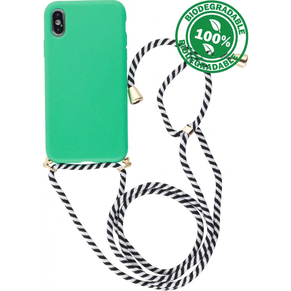 Hülle iPhone X / Xs - Bio Eco-Friendly Vegan mit Handykette Necklace - Türkis