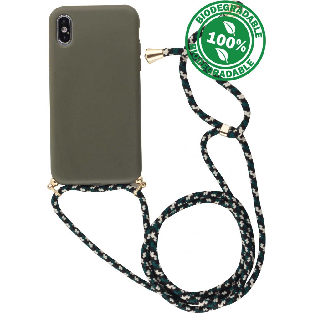 Hülle iPhone X / Xs - Bio Eco-Friendly Vegan mit Handykette Necklace - Dunkelgrün