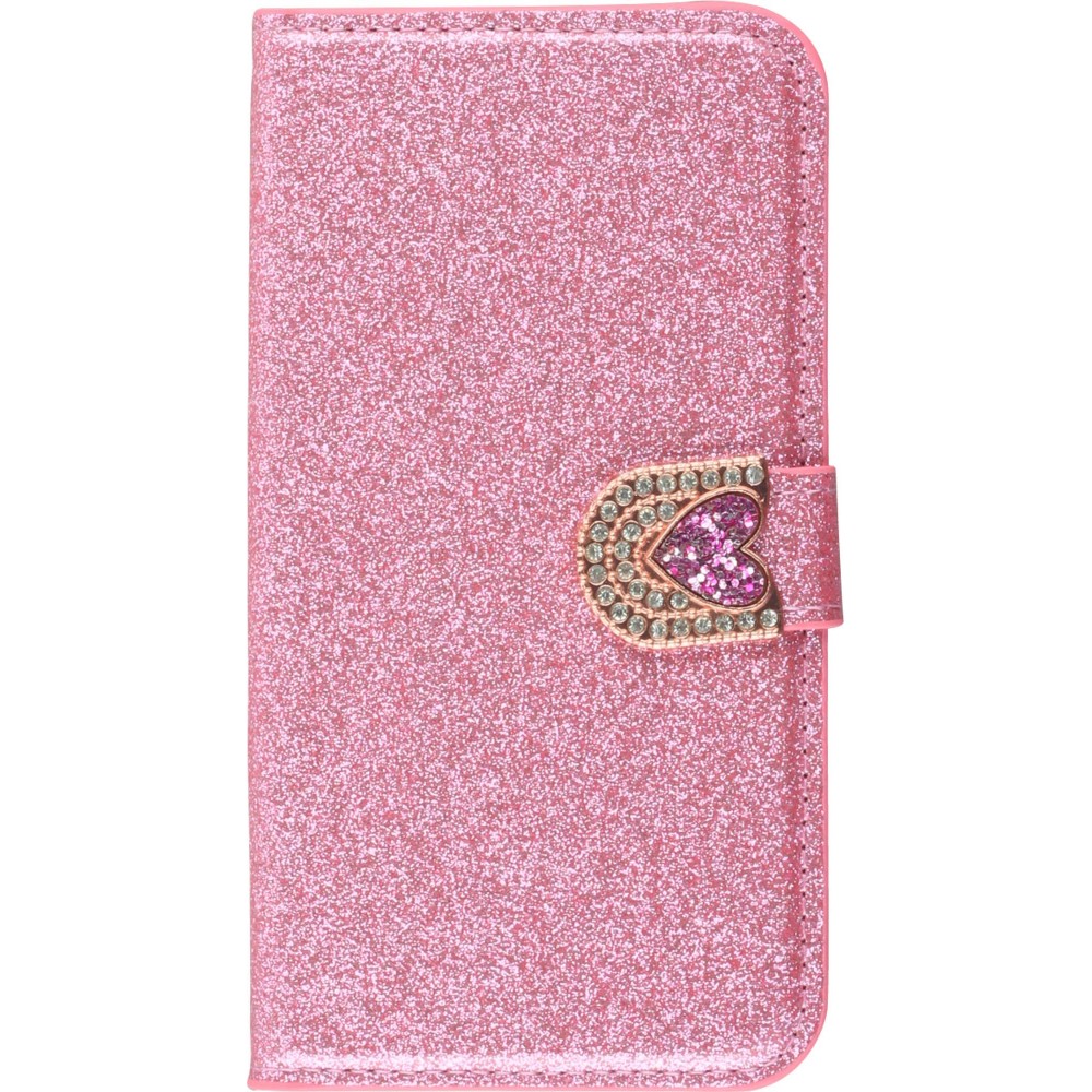 Hülle iPhone X / Xs - Flip Bling heart closure - Dunkelrosa