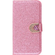 Hülle iPhone X / Xs - Flip Bling heart closure - Dunkelrosa