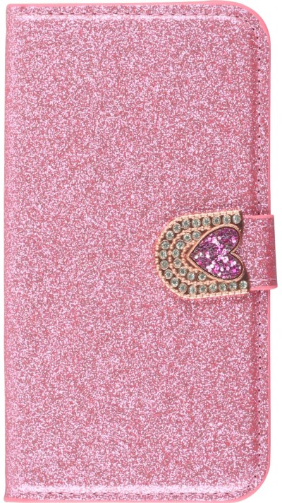 Coque iPhone X / Xs - Flip Bling heart closure - Rose foncé