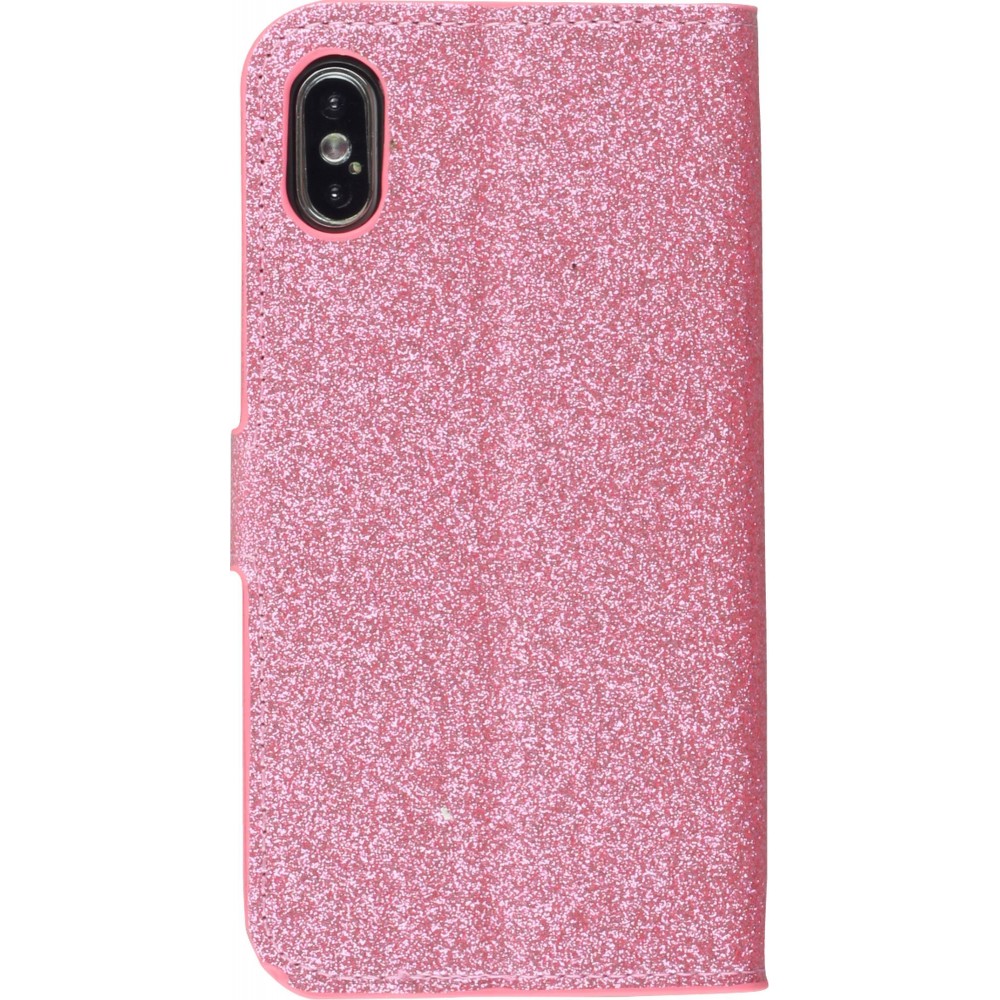 Hülle iPhone X / Xs - Flip Bling heart closure - Dunkelrosa