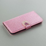 Coque iPhone X / Xs - Flip Bling heart closure - Rose foncé