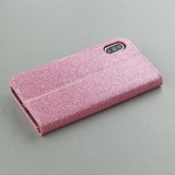 Coque iPhone X / Xs - Flip Bling heart closure - Rose foncé