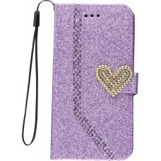 Coque iPhone X / Xs - Flip Strass line big heart - Violet