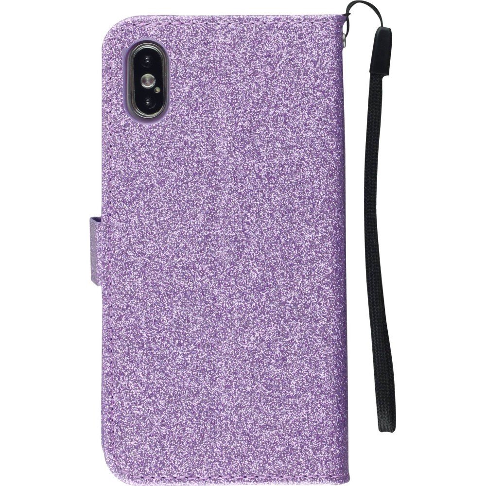 Coque iPhone X / Xs - Flip Strass line big heart - Violet