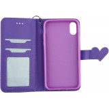 Coque iPhone X / Xs - Flip Strass line big heart - Violet