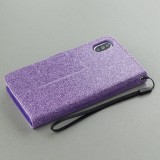 Coque iPhone X / Xs - Flip Strass line big heart - Violet