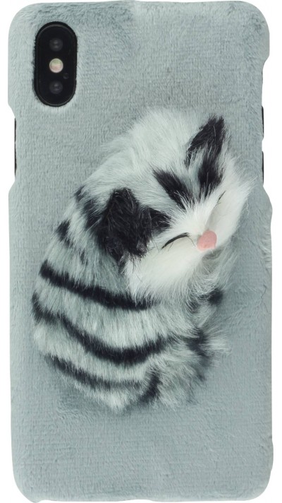 Coque iPhone X / Xs - Fluffy chat 3D - Gris