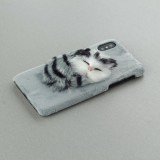 Hülle iPhone X / Xs - Fluffy Katze 3D - Grau