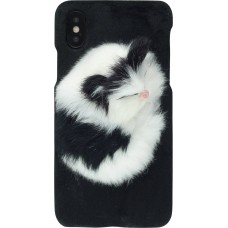 Hülle iPhone X / Xs - Fluffy Katze 3D - Schwarz