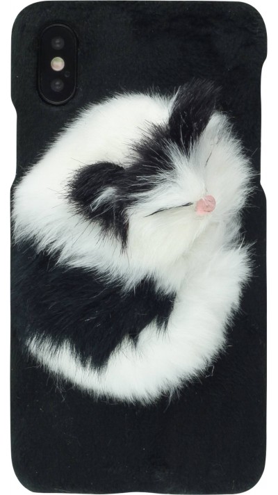 Coque iPhone X / Xs - Fluffy chat 3D - Noir