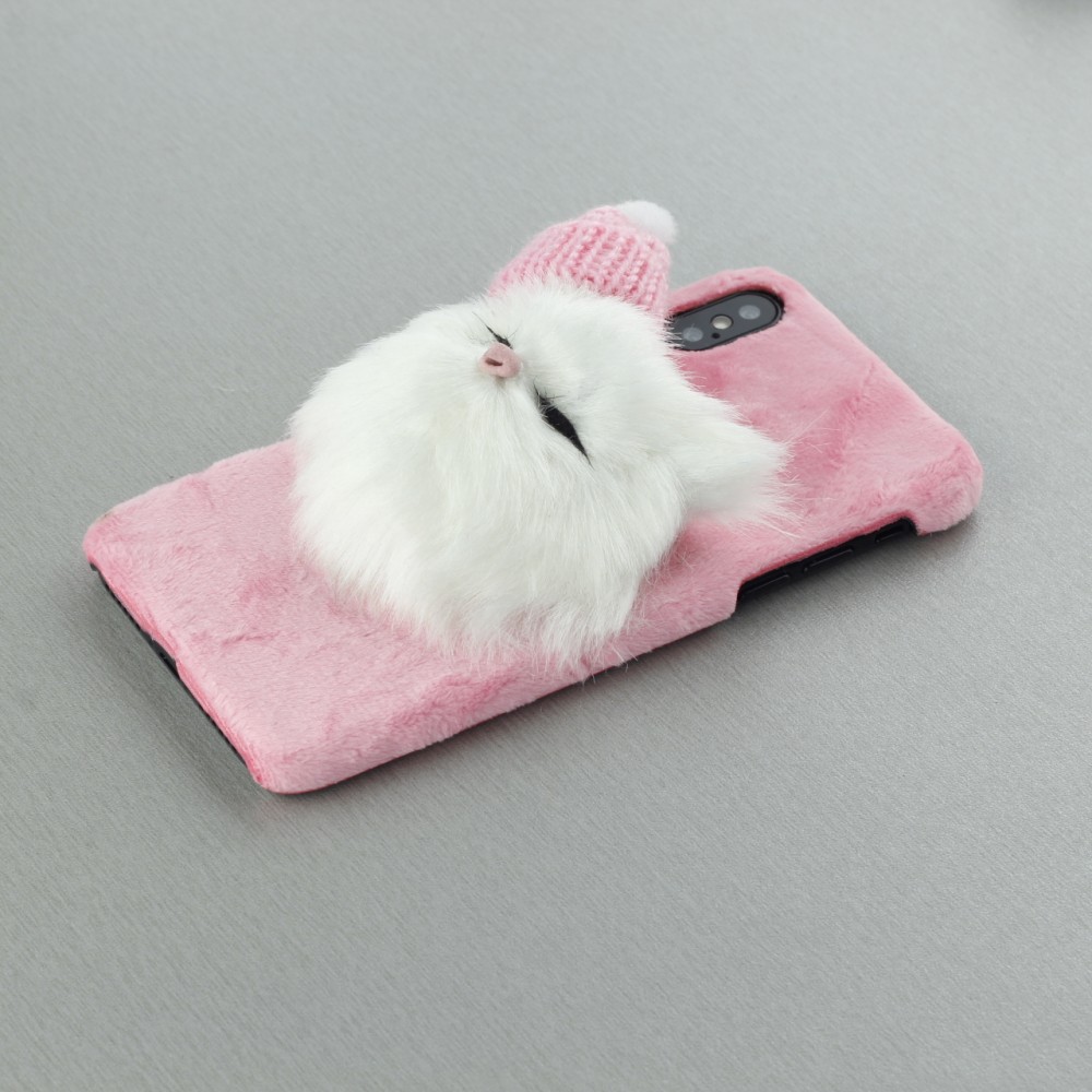 Hülle iPhone X / Xs - Fluffy Katze 3D - Rosa