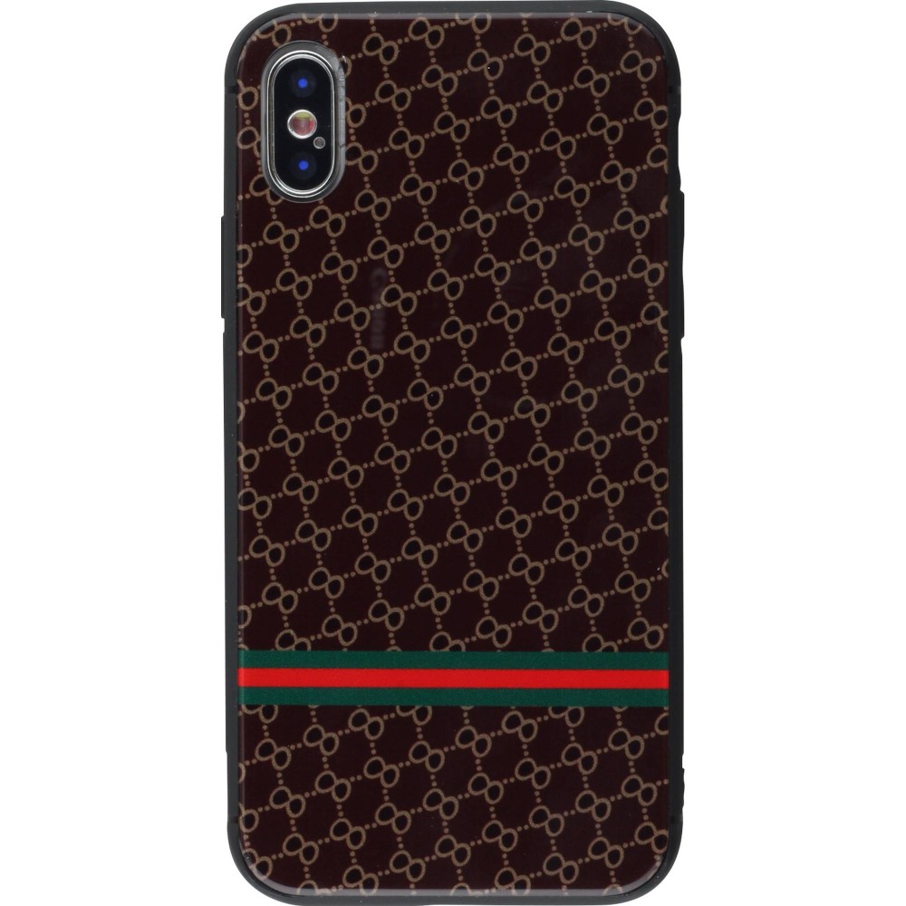 Coque iPhone X / Xs - Glass Italian pattern - Brun