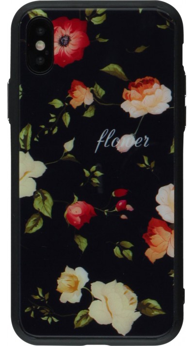 Coque iPhone X / Xs - Glass flower - Noir