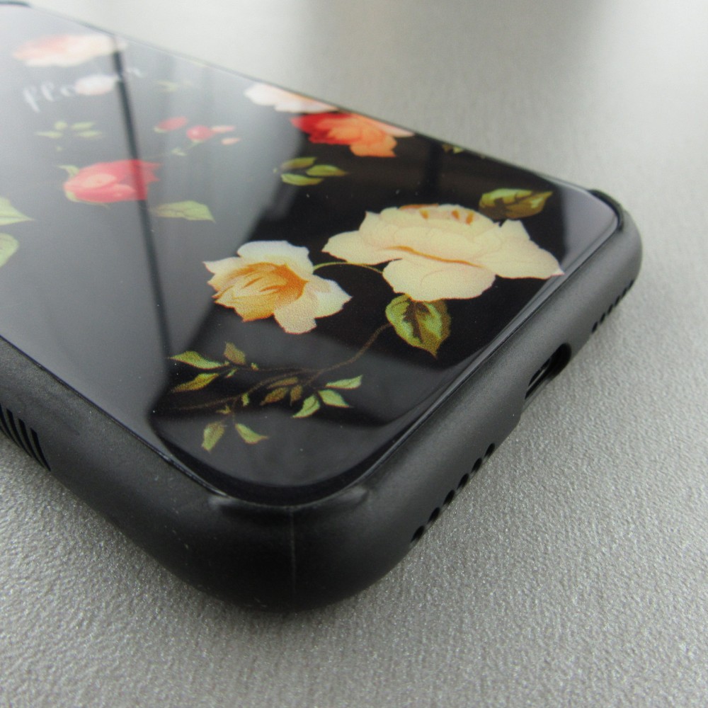 Coque iPhone X / Xs - Glass flower - Noir