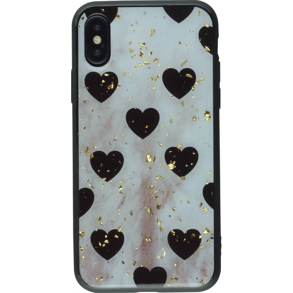 Coque iPhone XR - Gold Flakes Hearts