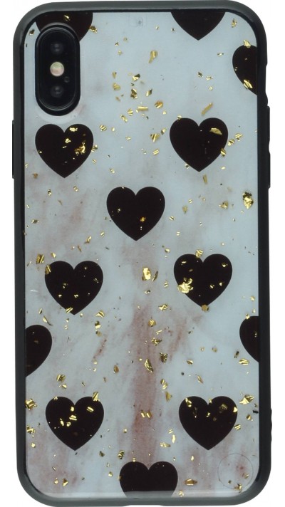 Coque iPhone XR - Gold Flakes Hearts