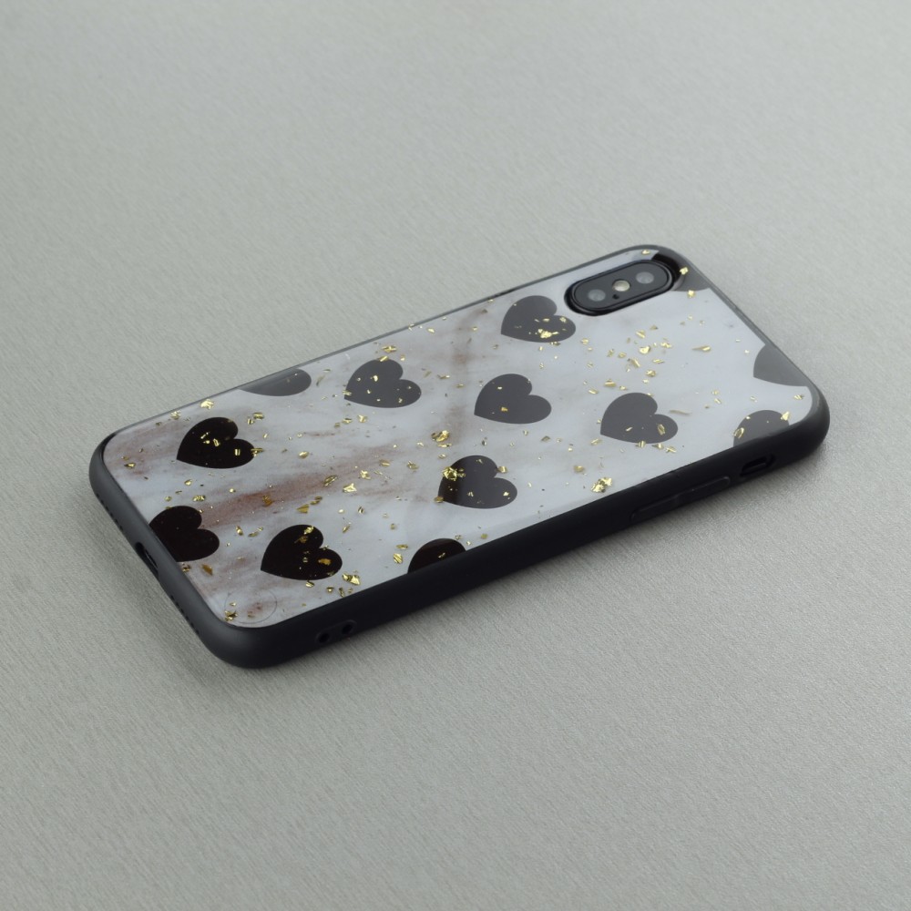 Coque iPhone Xs Max - Gold Flakes Hearts