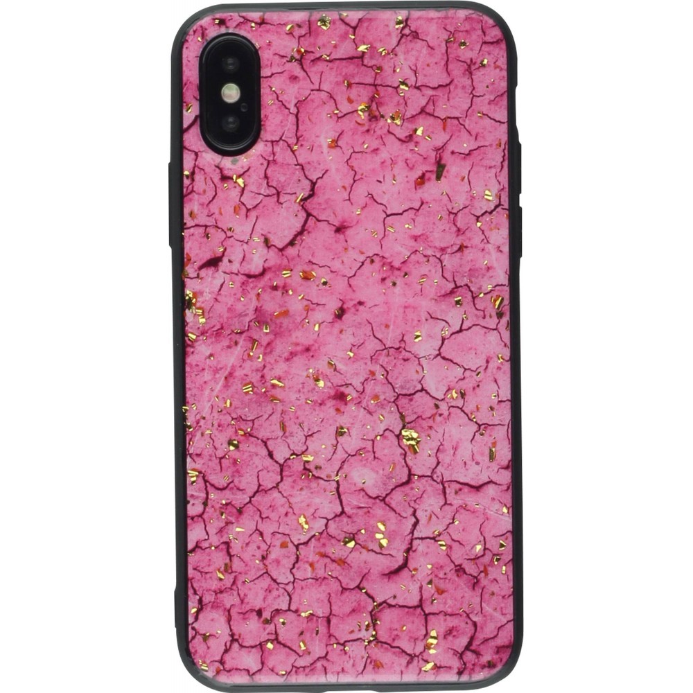 Coque iPhone XR - Gold Flakes Marble - Rose