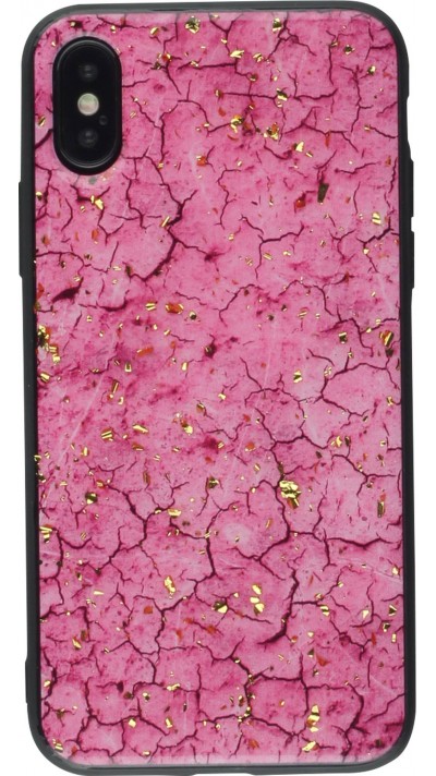 Coque iPhone XR - Gold Flakes Marble - Rose