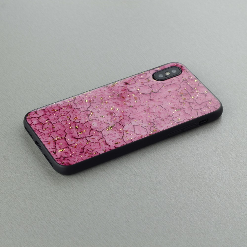 Coque iPhone XR - Gold Flakes Marble - Rose