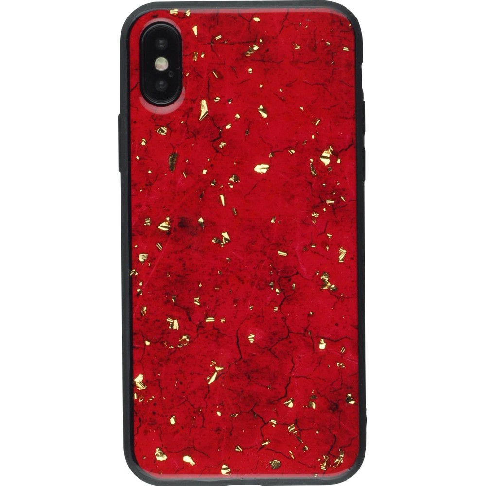 Hülle iPhone XR - Gold Flakes Marble - Rot