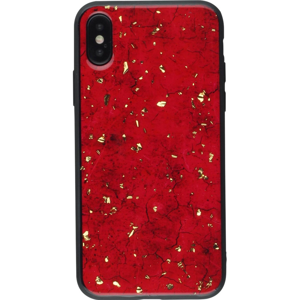 Coque iPhone XR - Gold Flakes Marble - Rouge