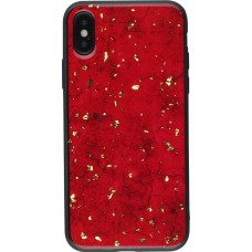 Coque iPhone XR - Gold Flakes Marble - Rouge