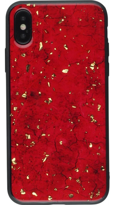 Hülle iPhone XR - Gold Flakes Marble - Rot