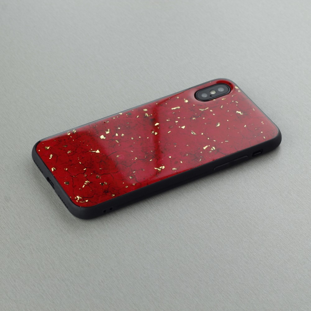 Hülle iPhone XR - Gold Flakes Marble - Rot