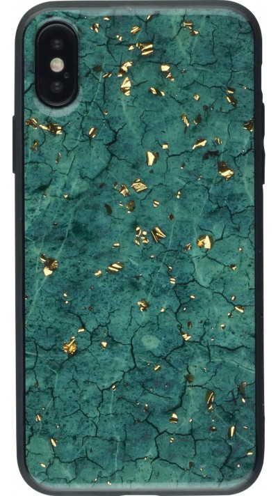 Hülle iPhone XR - Gold Flakes Marble grün