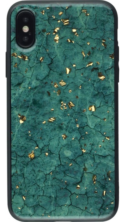 Hülle iPhone X / Xs - Gold Flakes Marble grün