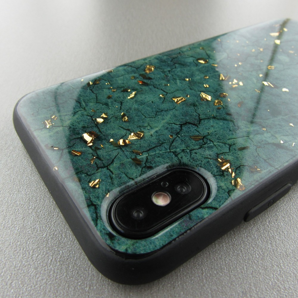 Coque iPhone X / Xs - Gold Flakes Marble - Vert