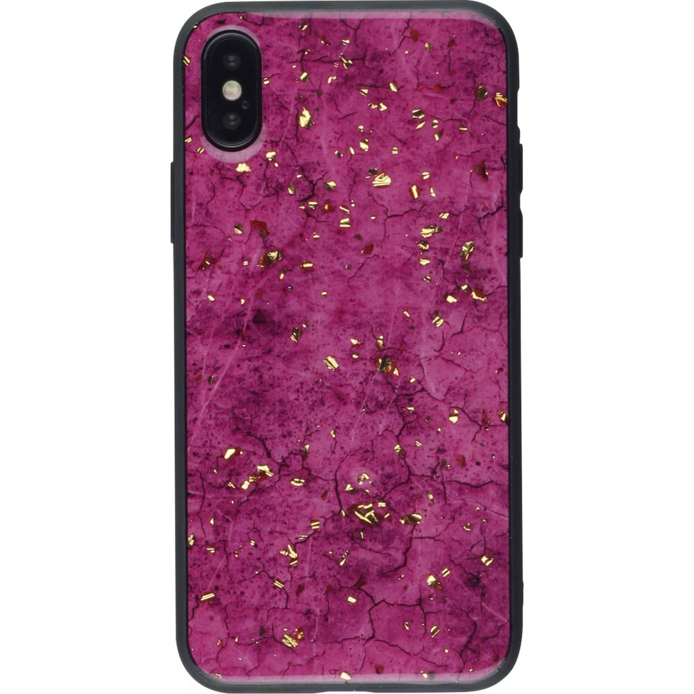 Coque iPhone XR - Gold Flakes Marble - Violet