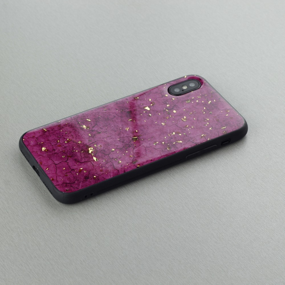 Hülle iPhone XR - Gold Flakes Marble - Violett