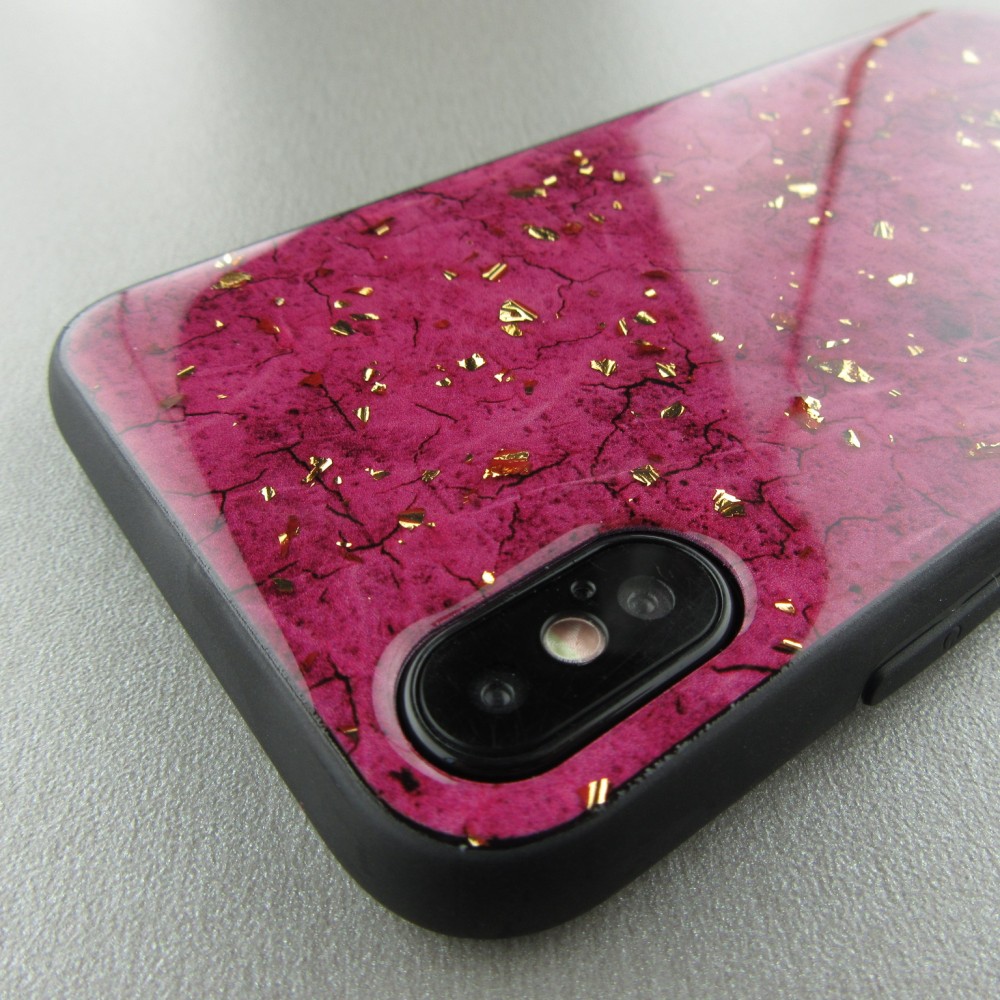 Coque iPhone XR - Gold Flakes Marble - Violet