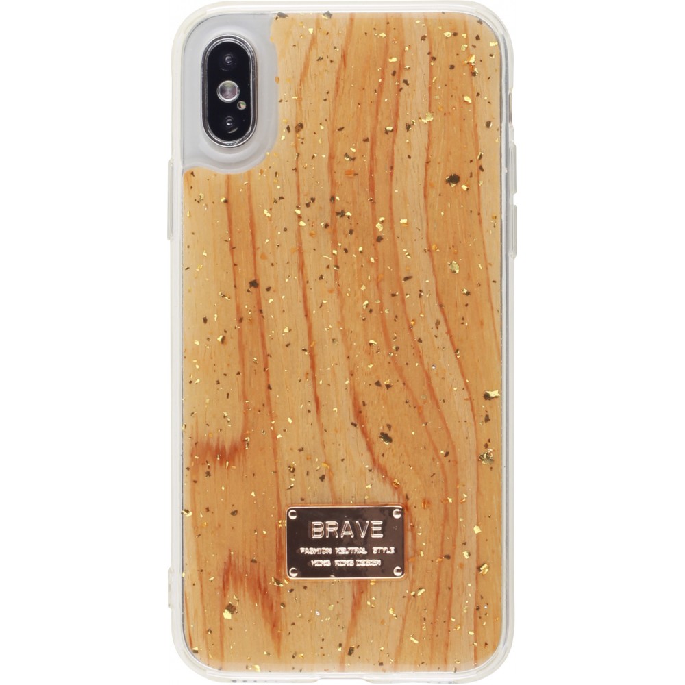 Coque iPhone X / Xs - Gold Flakes Brave bois clair