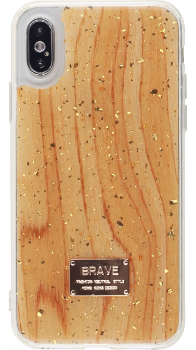 Coque iPhone X / Xs - Gold Flakes Brave bois clair