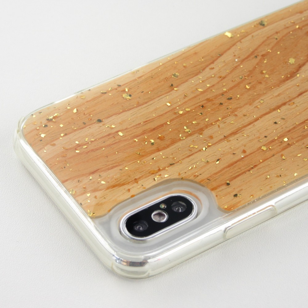 Coque iPhone X / Xs - Gold Flakes Brave bois clair
